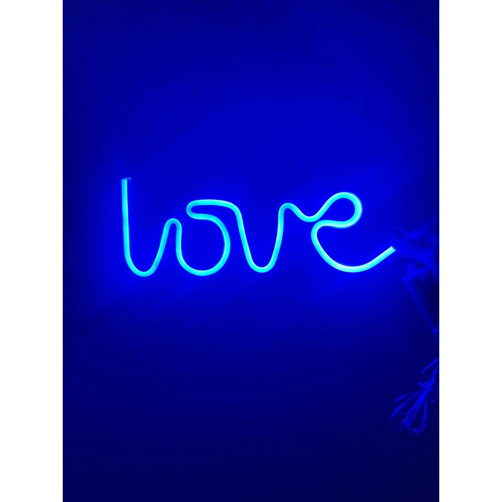 Neon light "love" in blue -battery and USB power